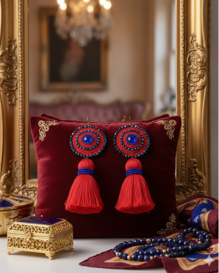 Háčkované dizajnové náušnice "Kráľovská červená"